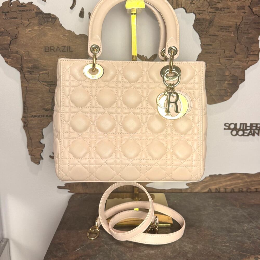 Dior‎ Pink Sakura Blush Lambskin Cannage Lady Dior with Strap CGHW Authentic CoA